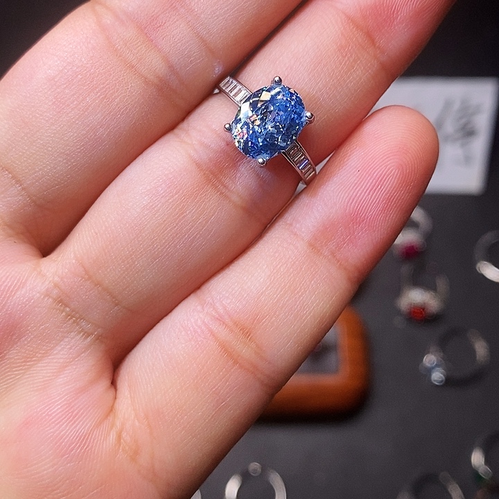 银S925镶嵌海蓝宝石戒圈