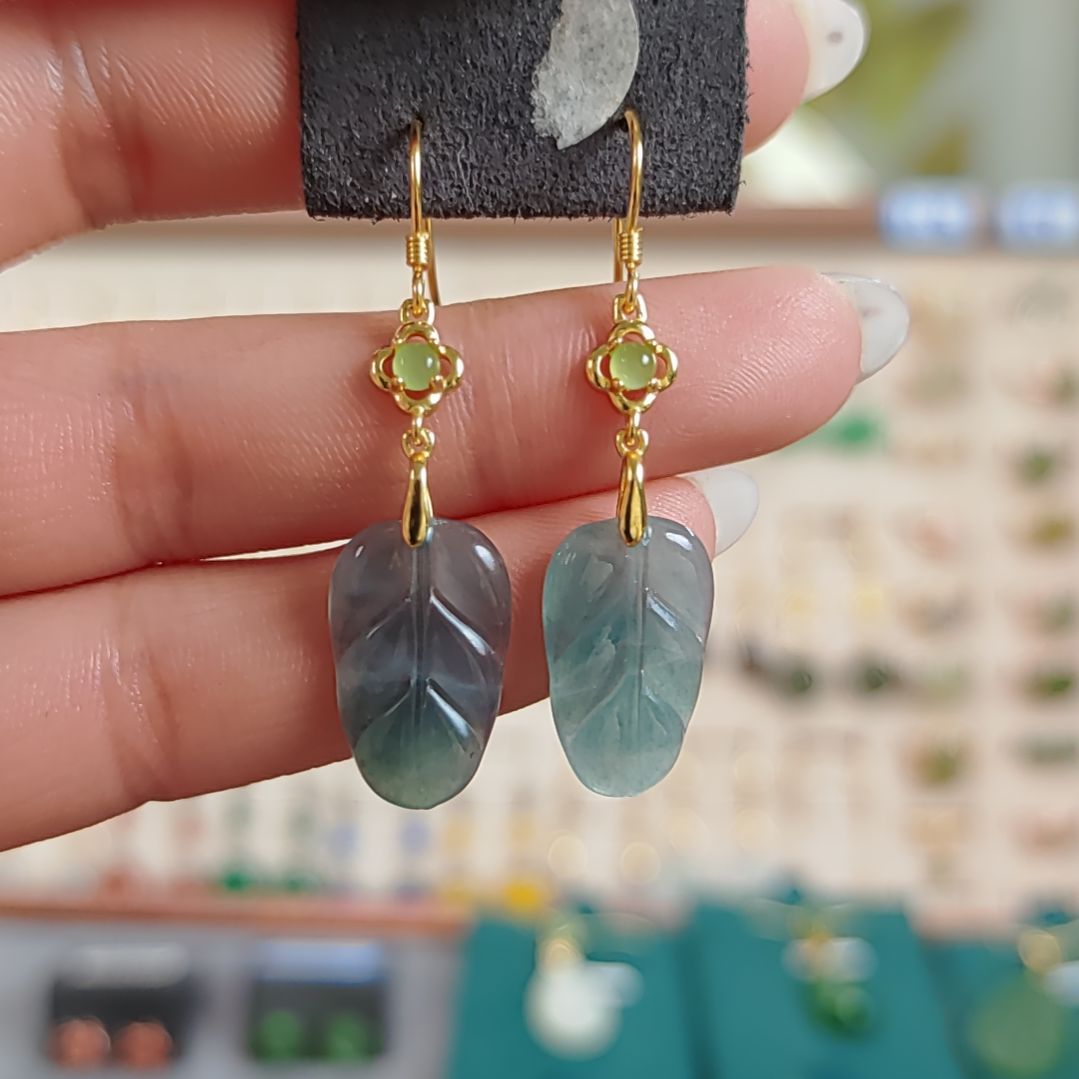 银S925镶嵌翡翠耳饰