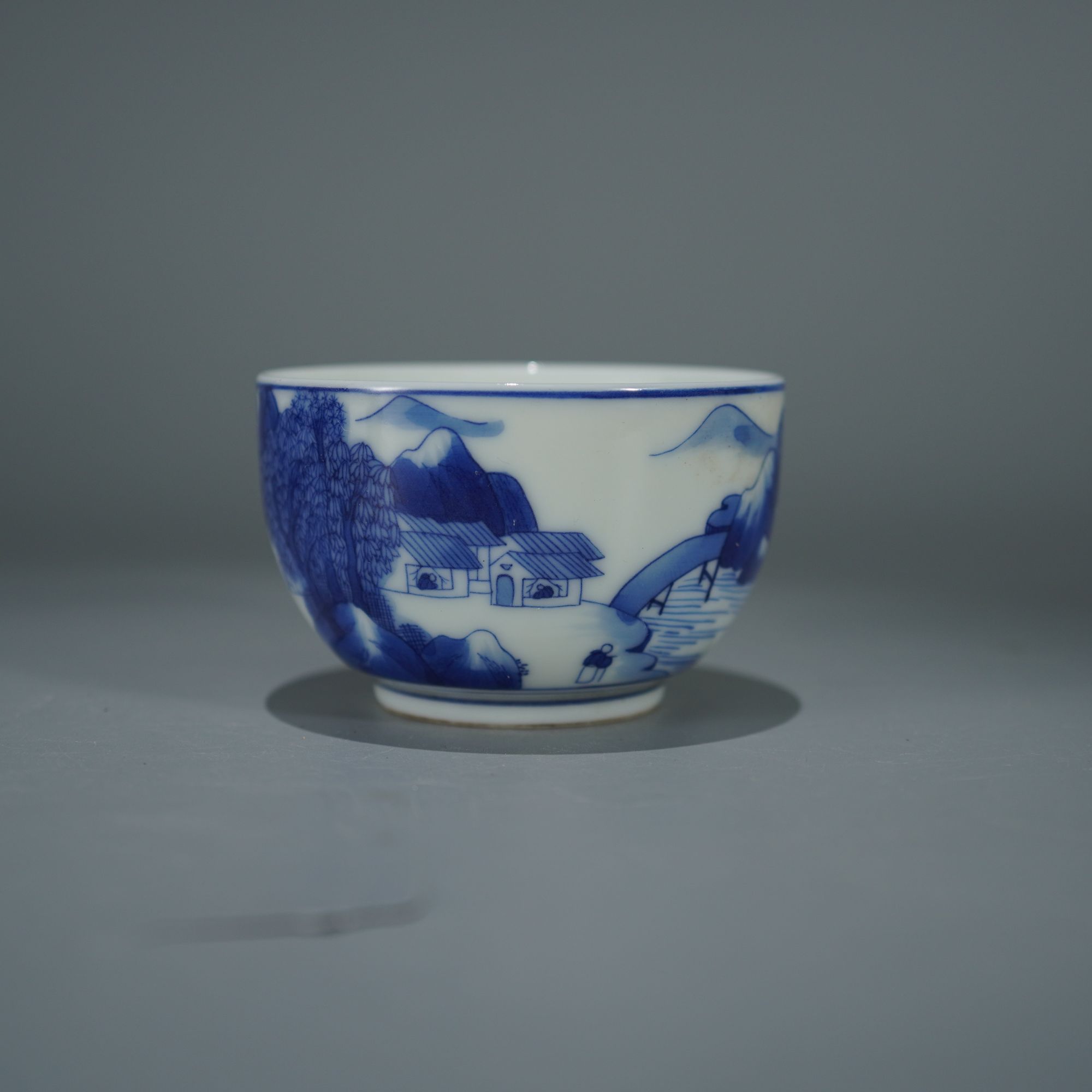 11346清康熙青花山水杯【古玩古董明清瓷器】