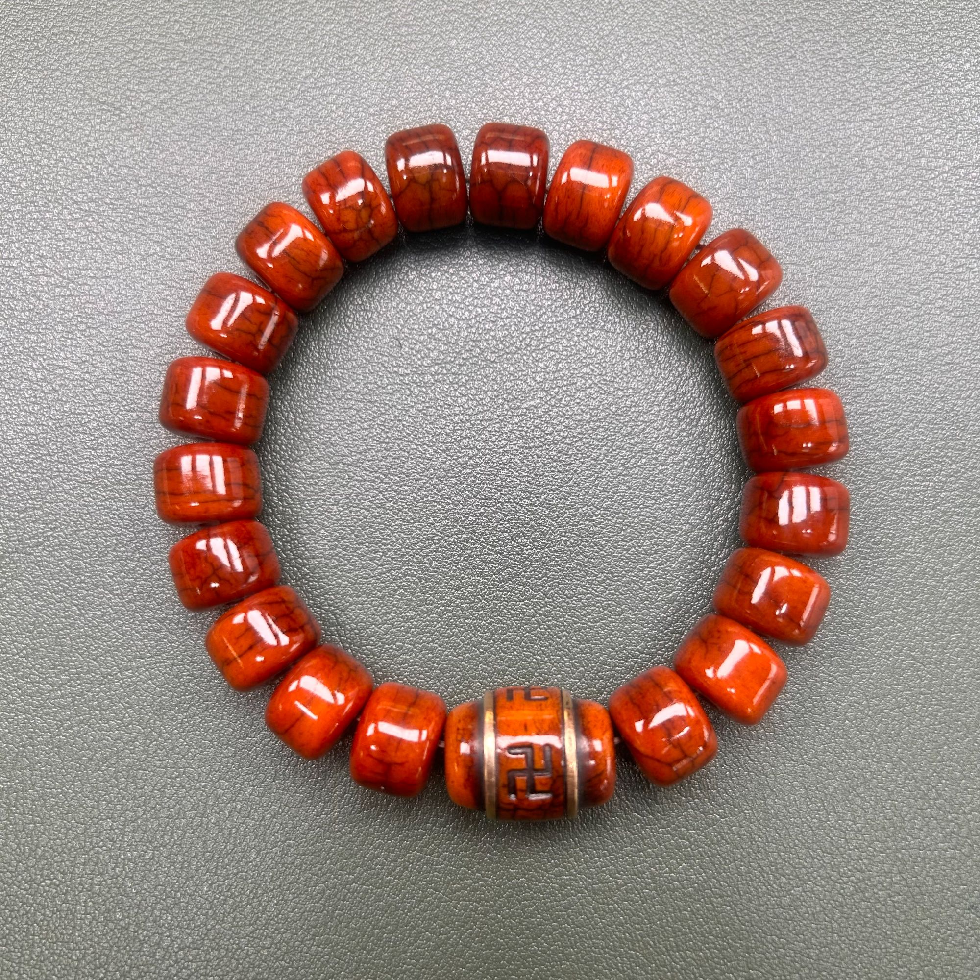 藏式骨质万字手串 （深）