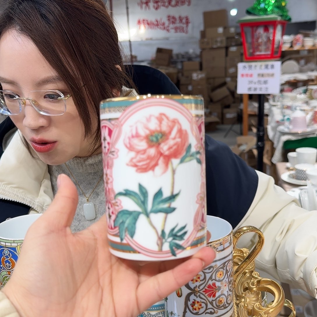 瓷鹅黄原单马克杯一个400ml微瑕