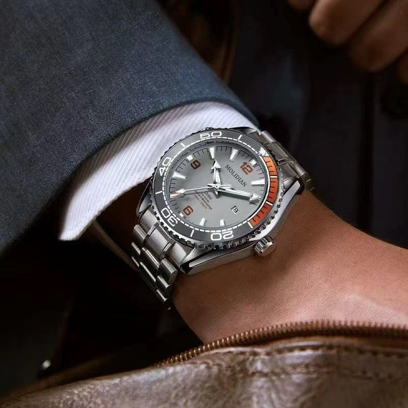 M41海马灰面钢带-MOLIDIAN腕表夜光海马表盘高档简约商务男士手表