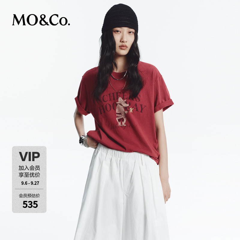 【姆明系列】MOCO印花T恤2026新品酵洗做旧棉质短袖MBF3TEE002