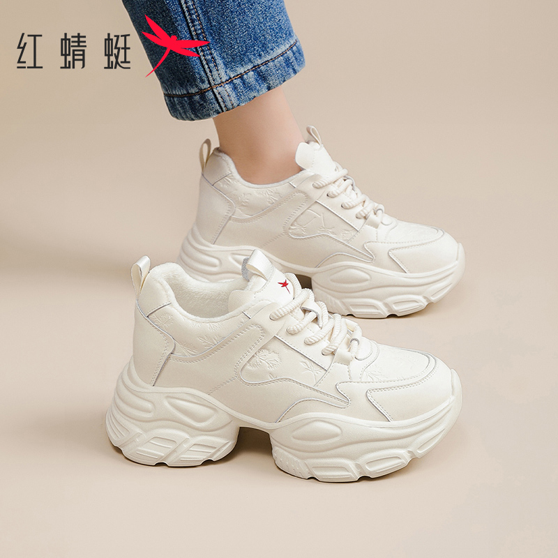 红蜻蜓防滑厚底时尚老爹鞋2025增高休闲冬季新款百搭休闲小白鞋L