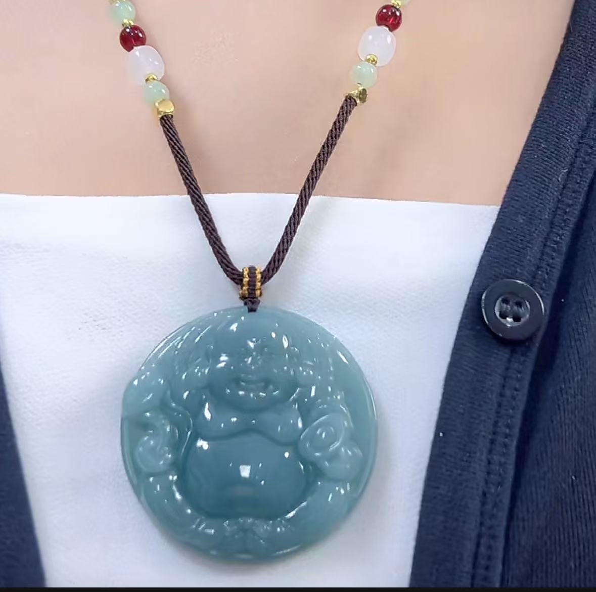 天然翡翠A货钱袋佛（多样性发货发其一）宽48-50厚10-13送绳