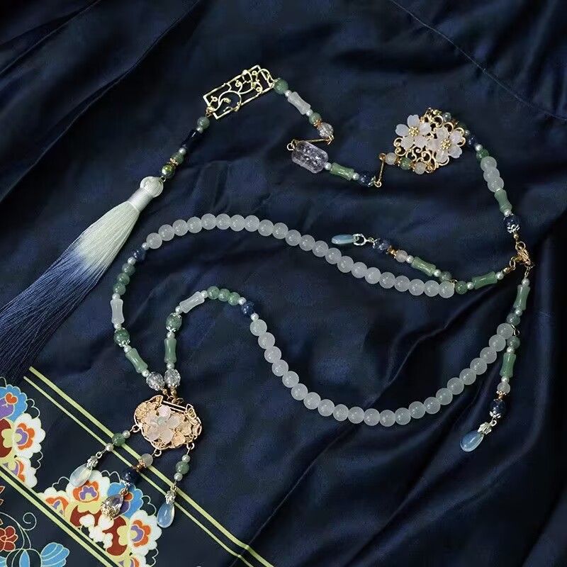 钛钢树脂项链 新中式马面裙配饰背云长流苏古风汉服项圈项链b