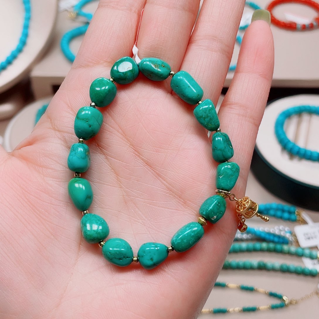 绿松石银S925镶嵌绿松石随型手链