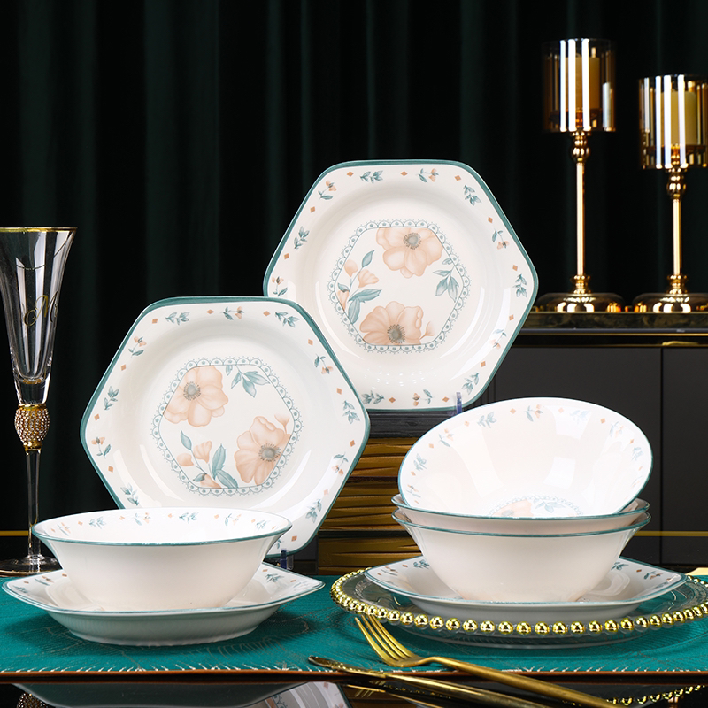 【年货高端套餐】8件套！夏茉4个8.5英寸六角盘送4个6英寸汤面碗