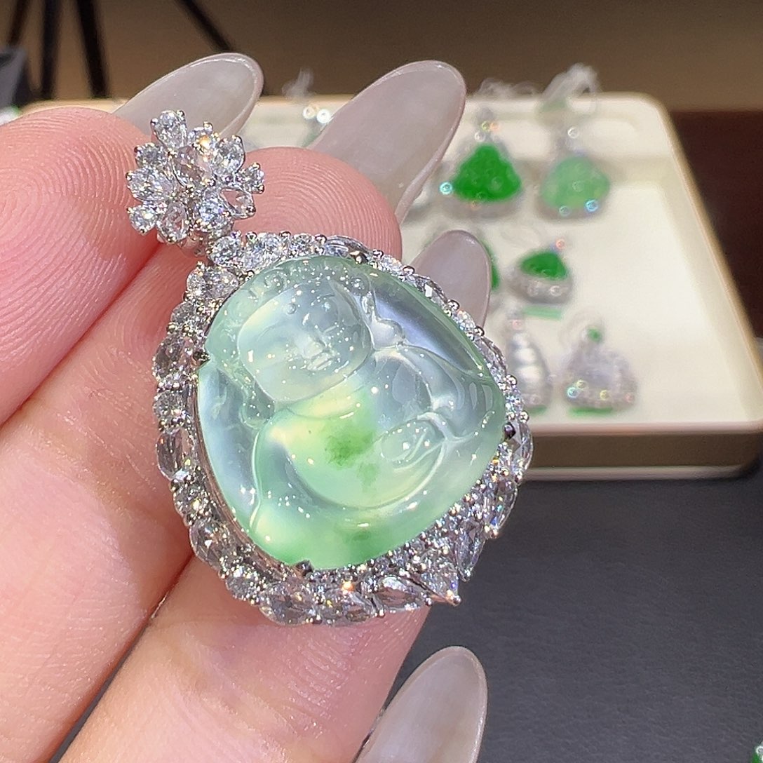 翡翠18K金镶嵌吊坠(不含链)翡翠