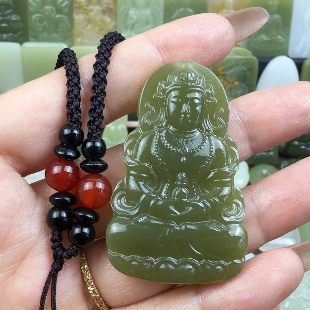 菠菜绿度母观音吊坠挂件