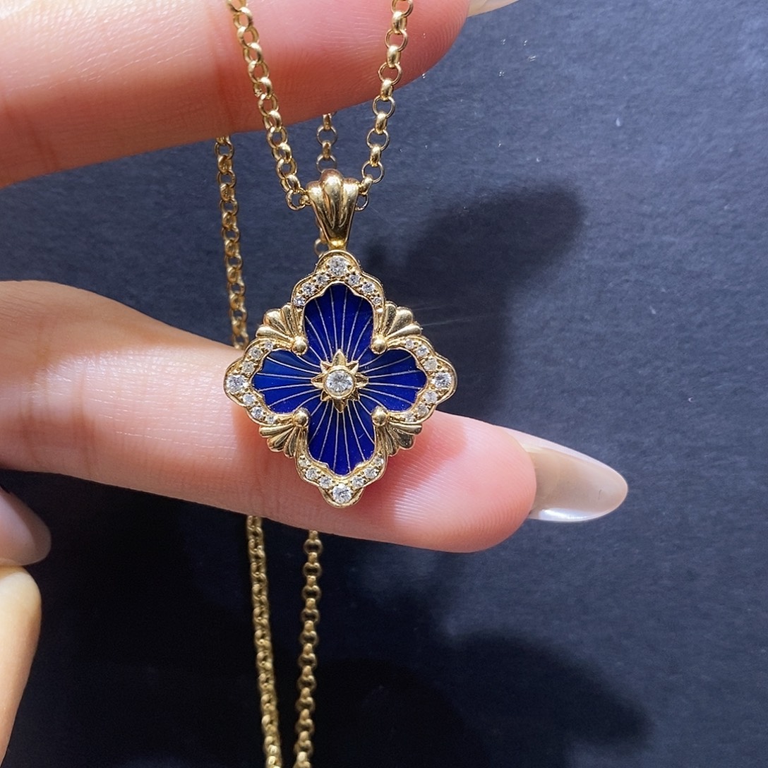 颈饰钻石18K金镶嵌歌剧院蓝色珐琅大号项链