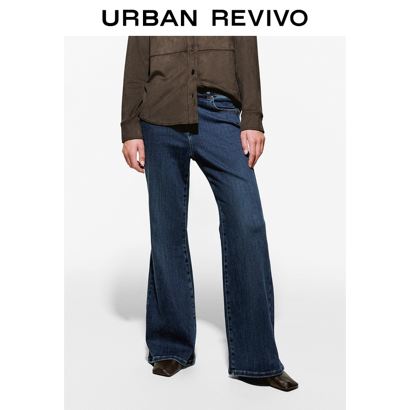 UR2026春季新款女装气质经典做旧水洗喇叭牛仔长裤UWM850282