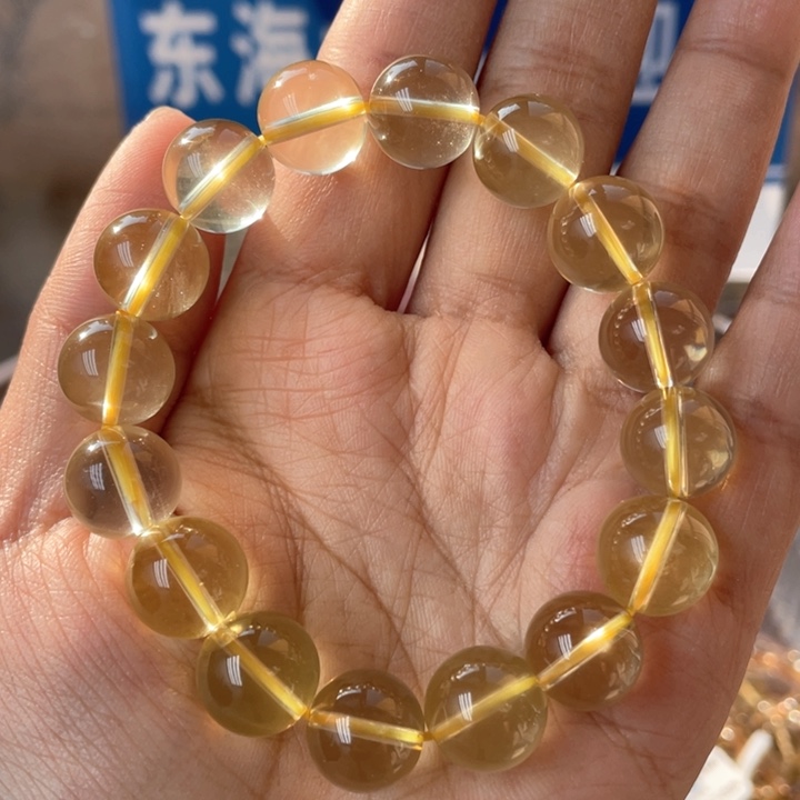 水晶手串未镶嵌纯净体黄水晶双A