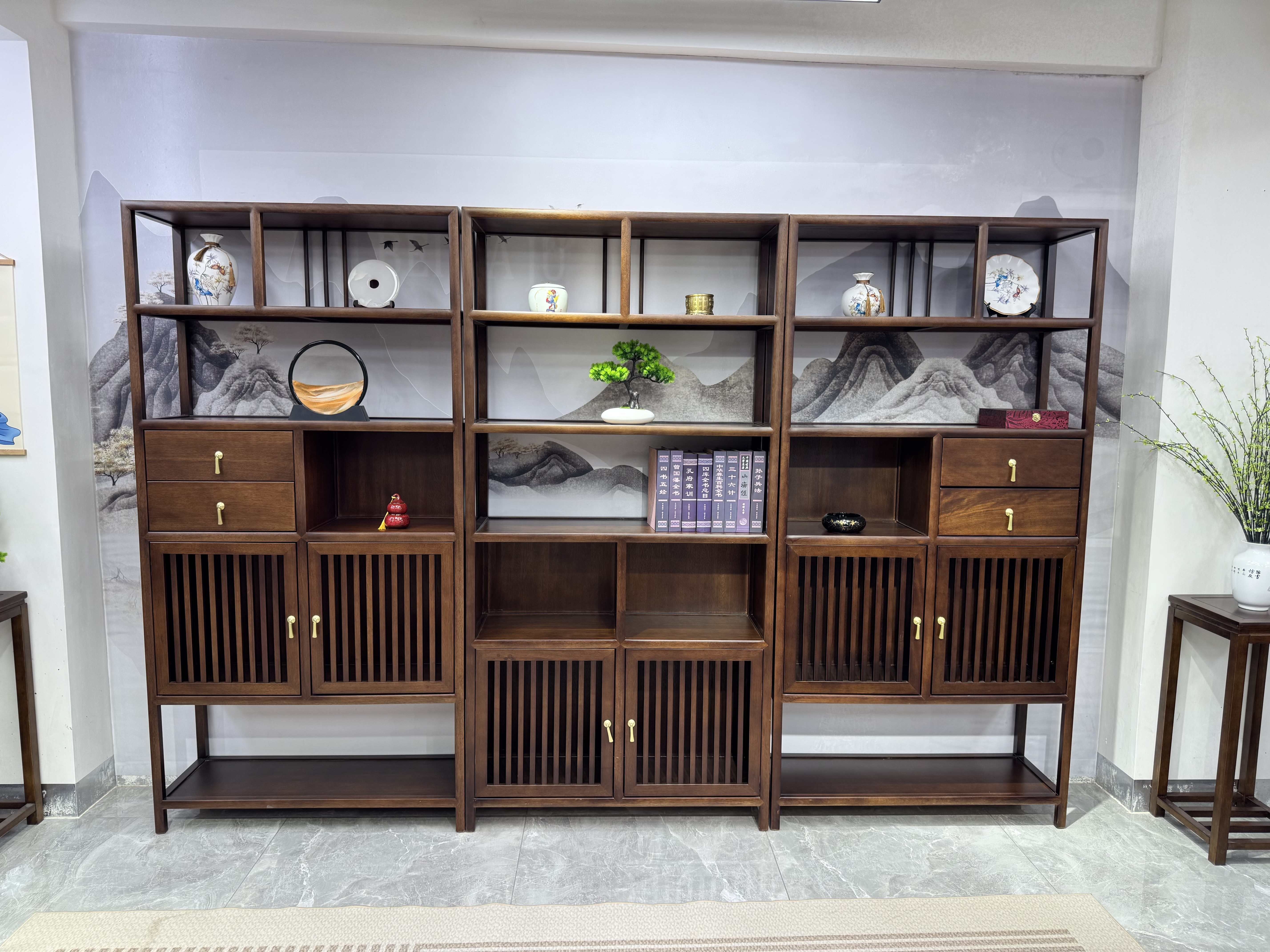 乌金木博古架多宝阁新中式茶室茶桌置物架展示柜博古柜