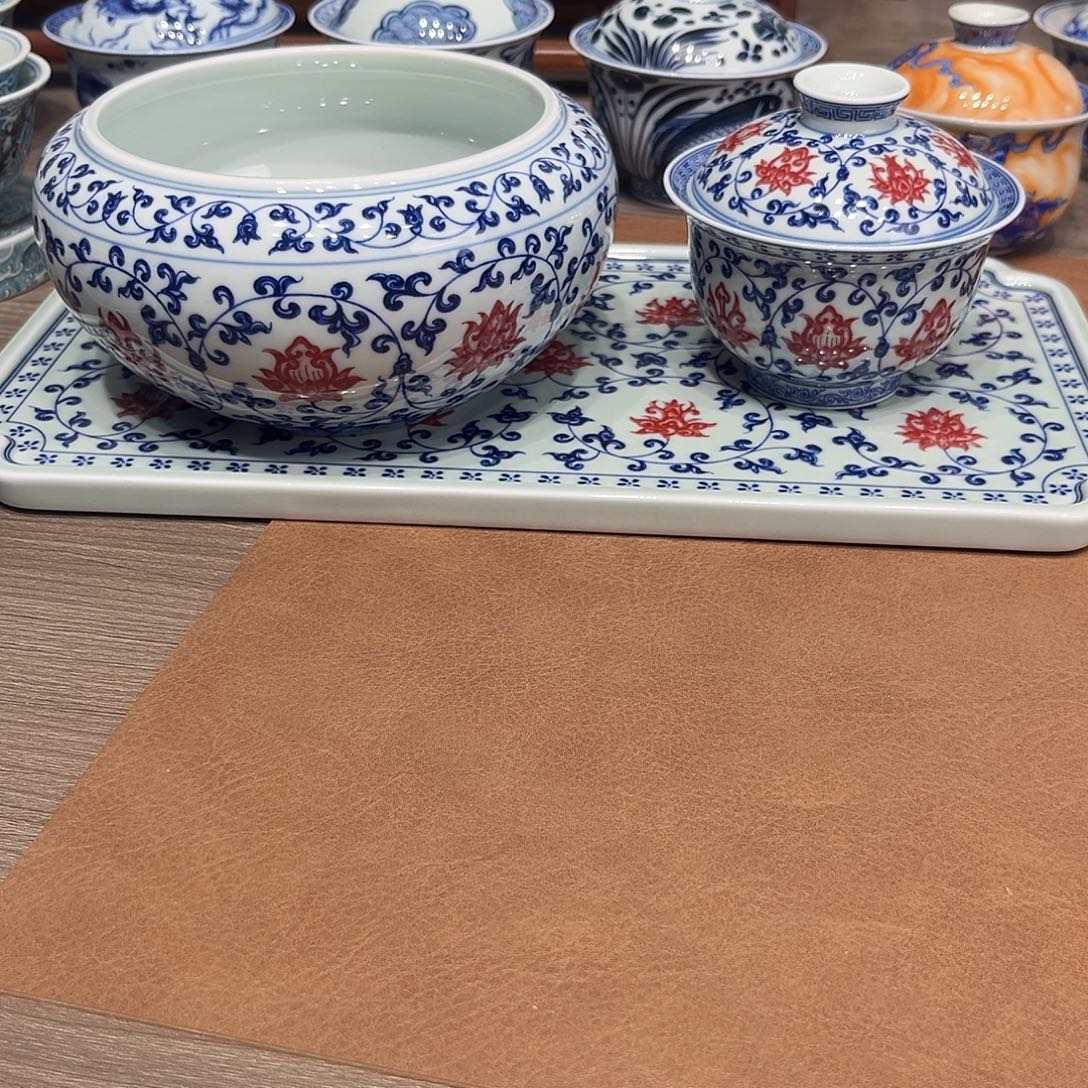 见***走釉里红水洗盖碗茶盘