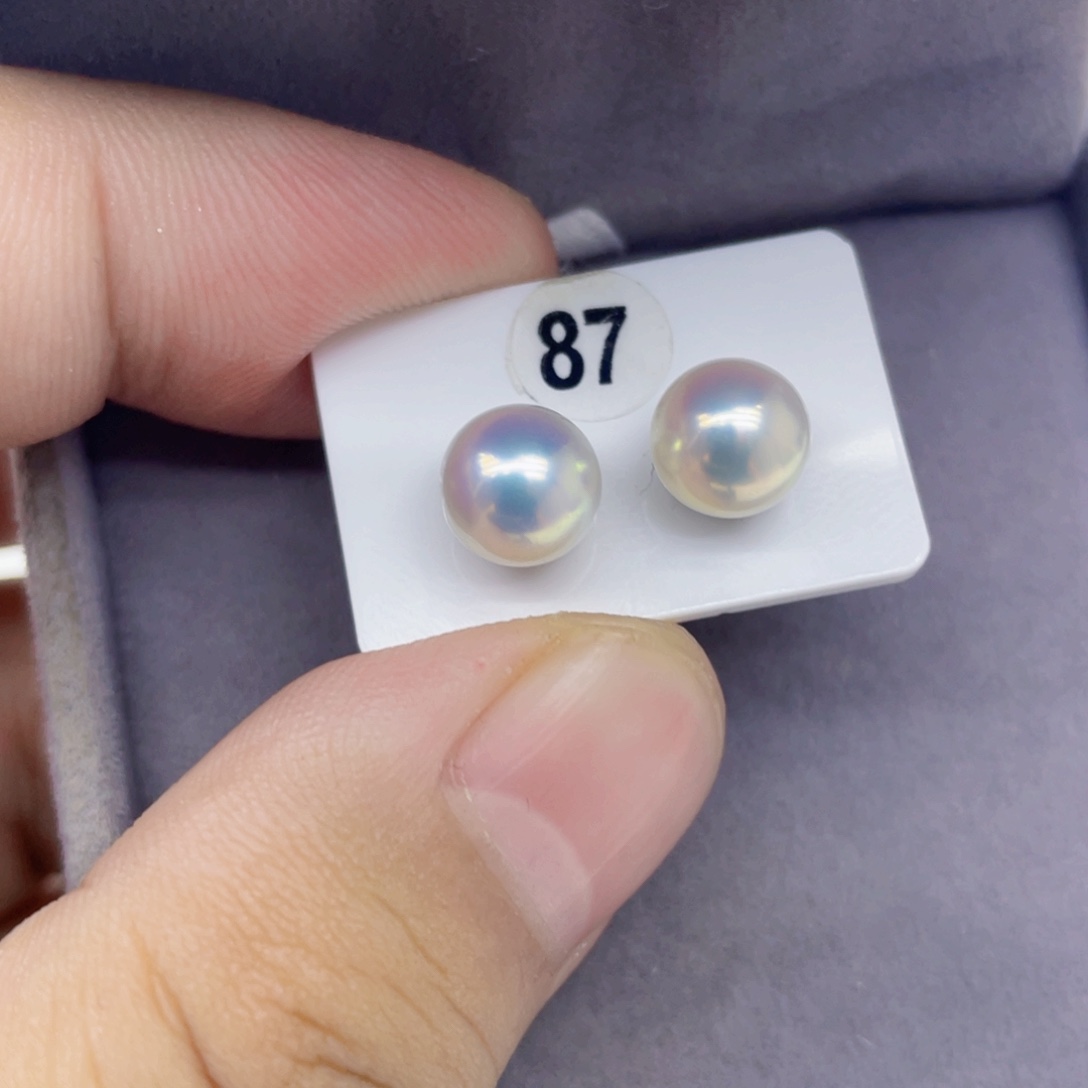 银S925镶嵌淡水珍珠耳饰7-8