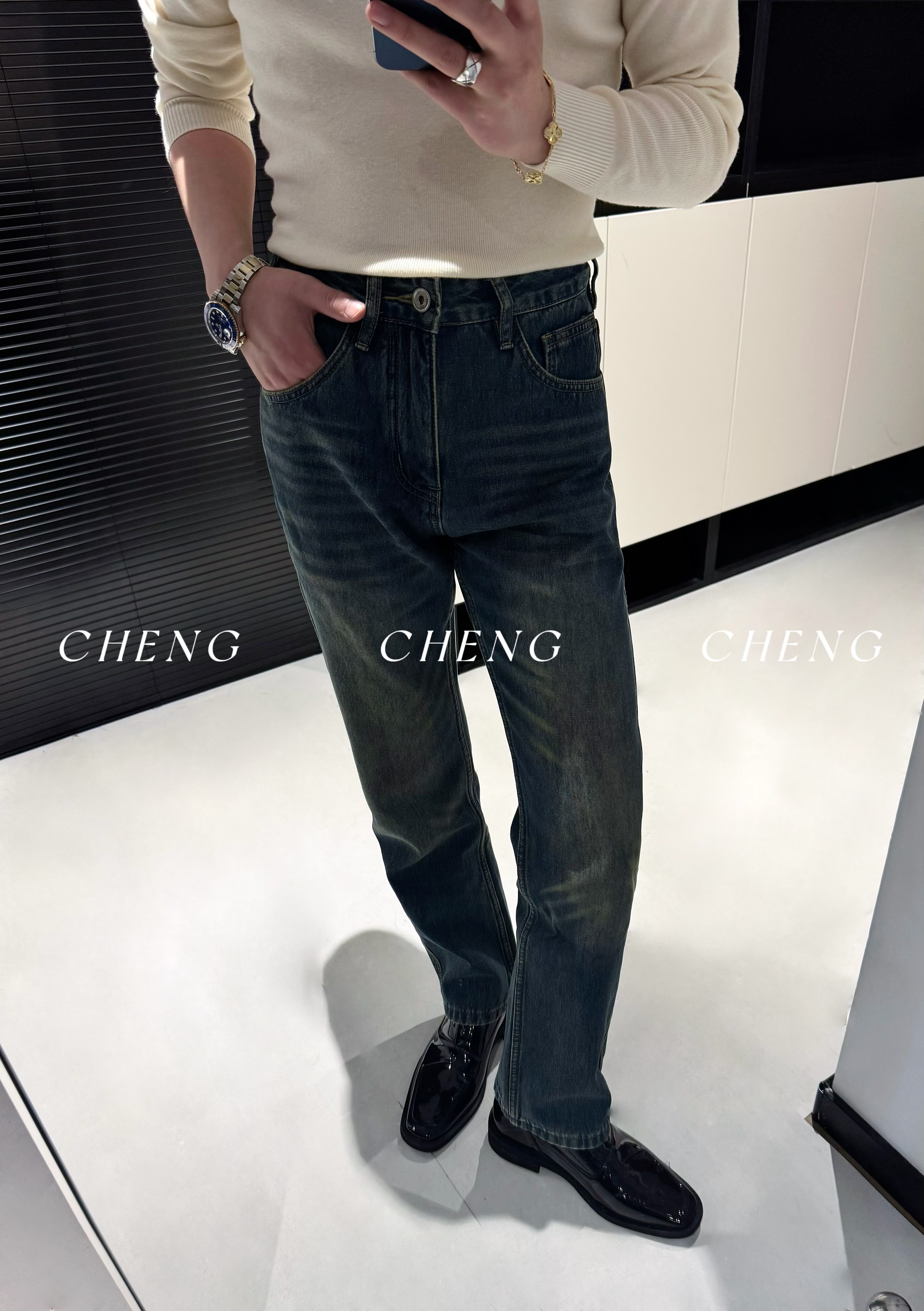 「程程的试衣间」高级感冬季加绒直筒水洗牛仔裤百搭时尚休闲长裤男