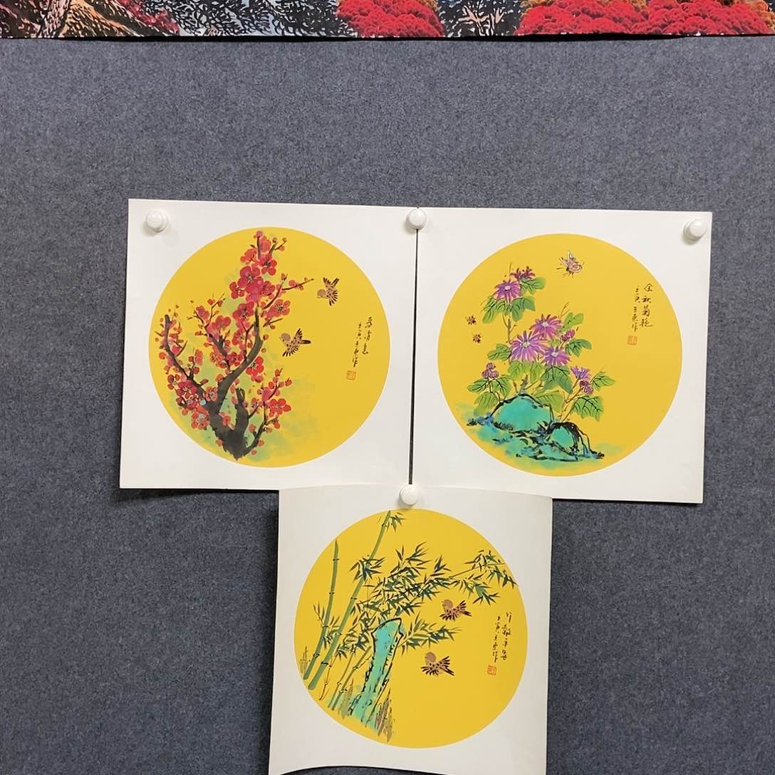 国画三副卡纸花鸟50✖️50