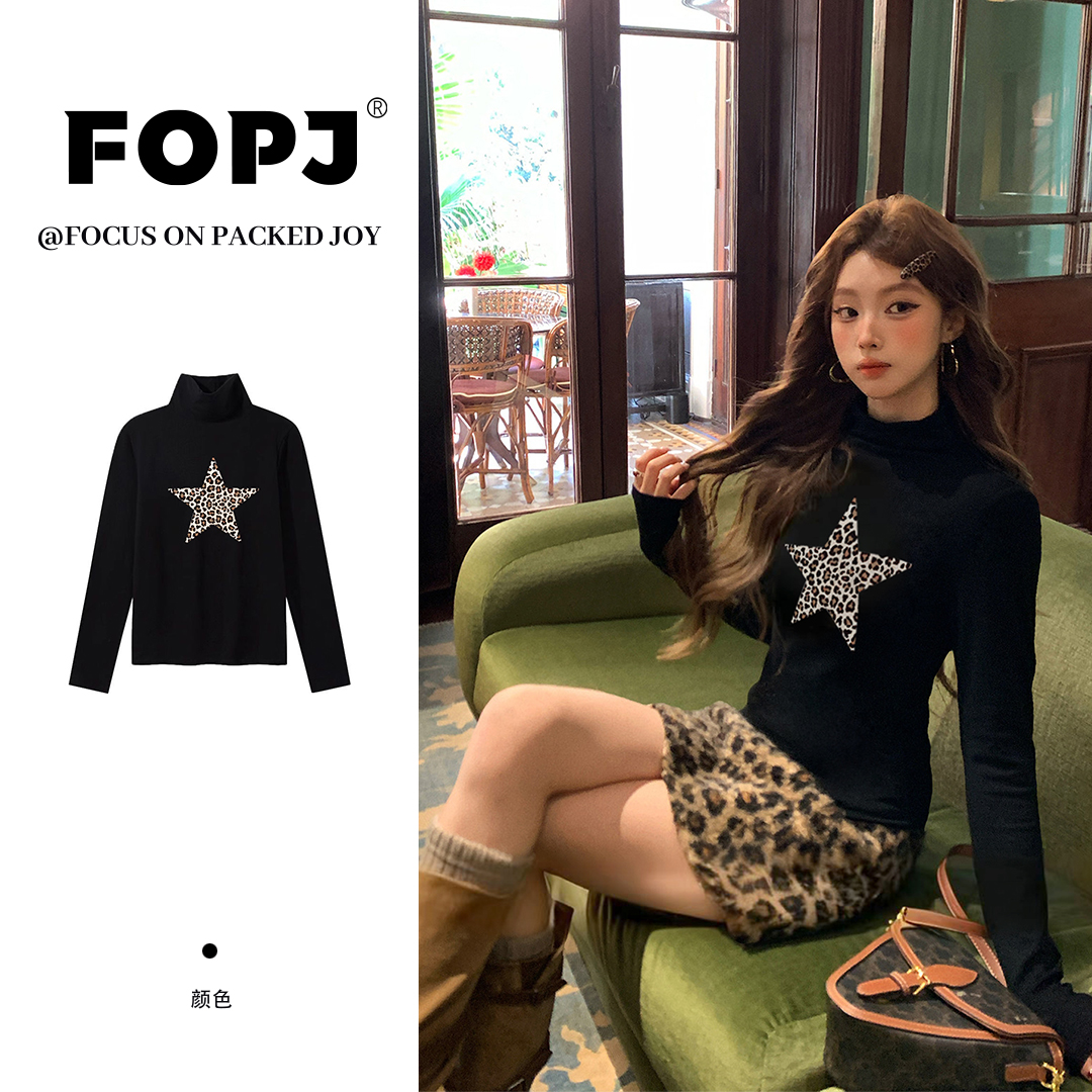 FOPJ春秋新款半高领保暖打底衫女时尚设计感德绒内搭长袖上衣ins