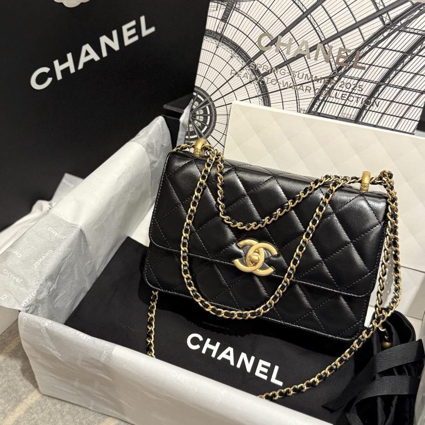 99新 Chanel/香奈儿 Chanel25S黑金双金珠woc 25110102-02