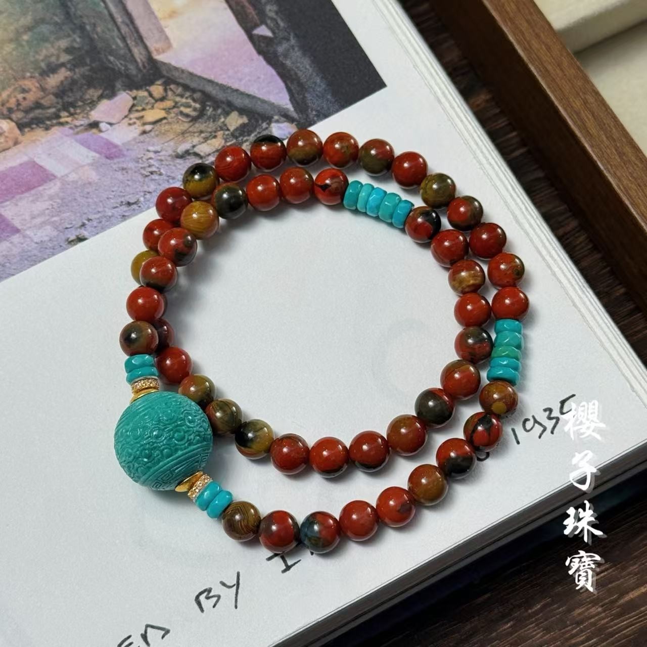 樱子 | 桃沐 18K原矿包浆南红绿松顶珠时尚设计锁骨项链*YZNX3688