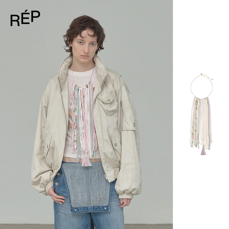 REP-OPEN YY设计师品牌粉色流苏布艺项链 26PS早春