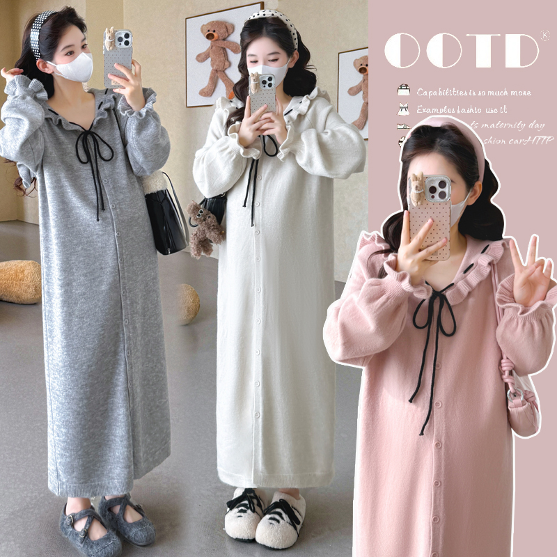秋冬款孕妇连衣裙2025新款中长款纯色连衣裙宽松显瘦外穿百搭