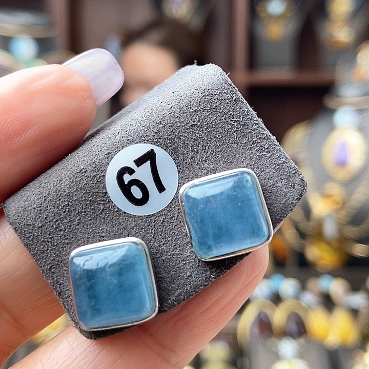 海蓝宝石耳钉银S925镶嵌耳钉