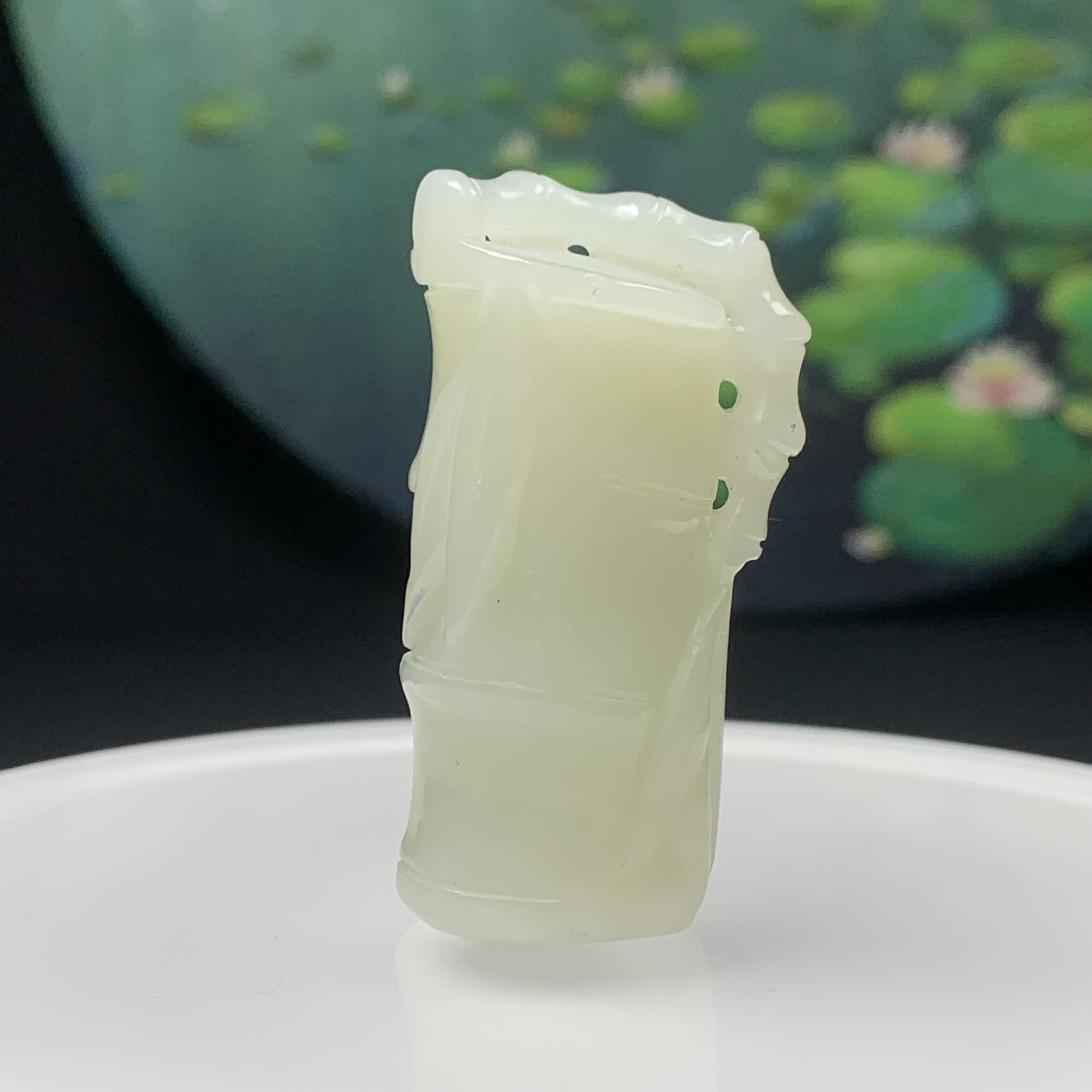 D4155和田玉暖白玉竹节吊坠