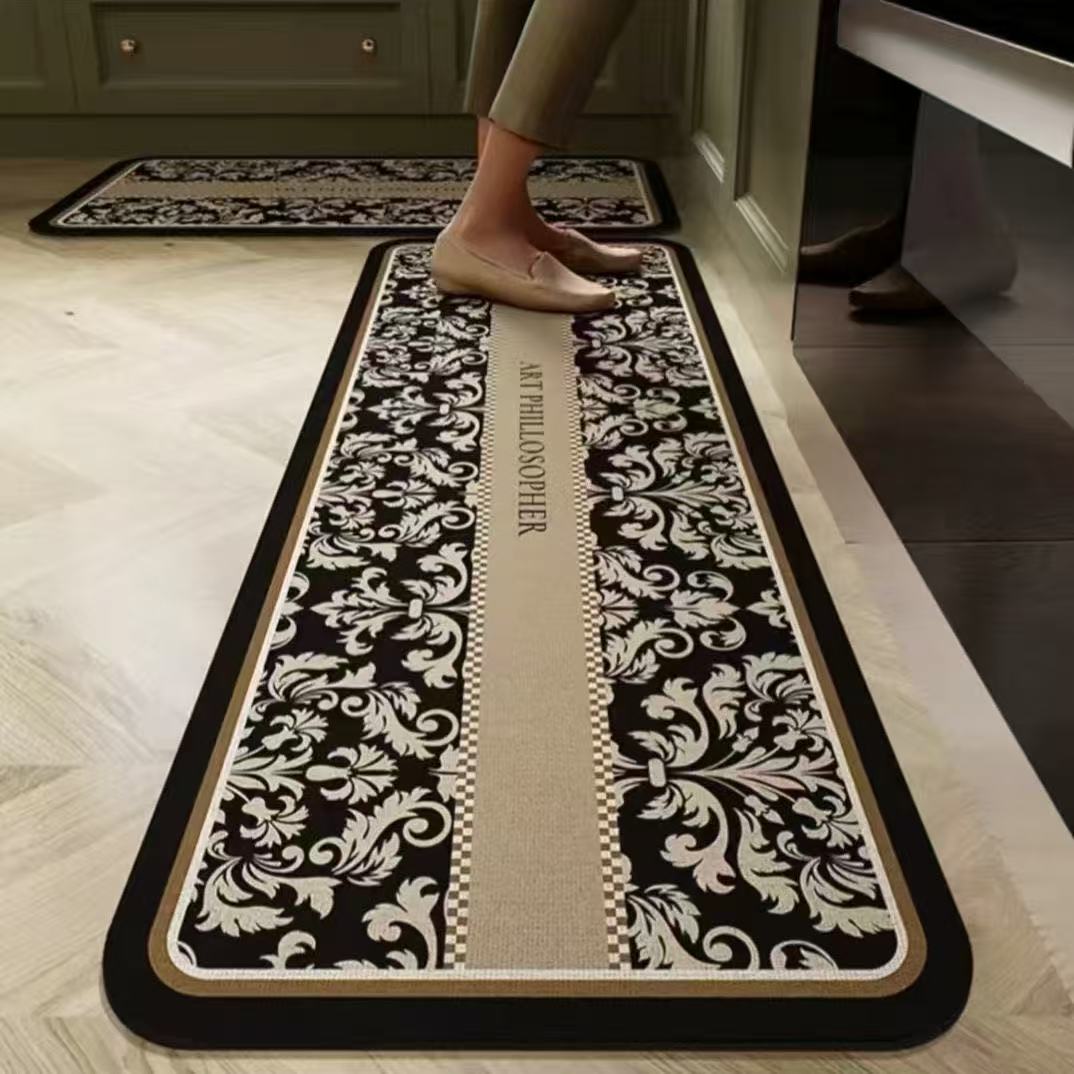 可擦，免洗吸水皮革厨房地垫，多功能防滑地垫，网红家居装饰地垫