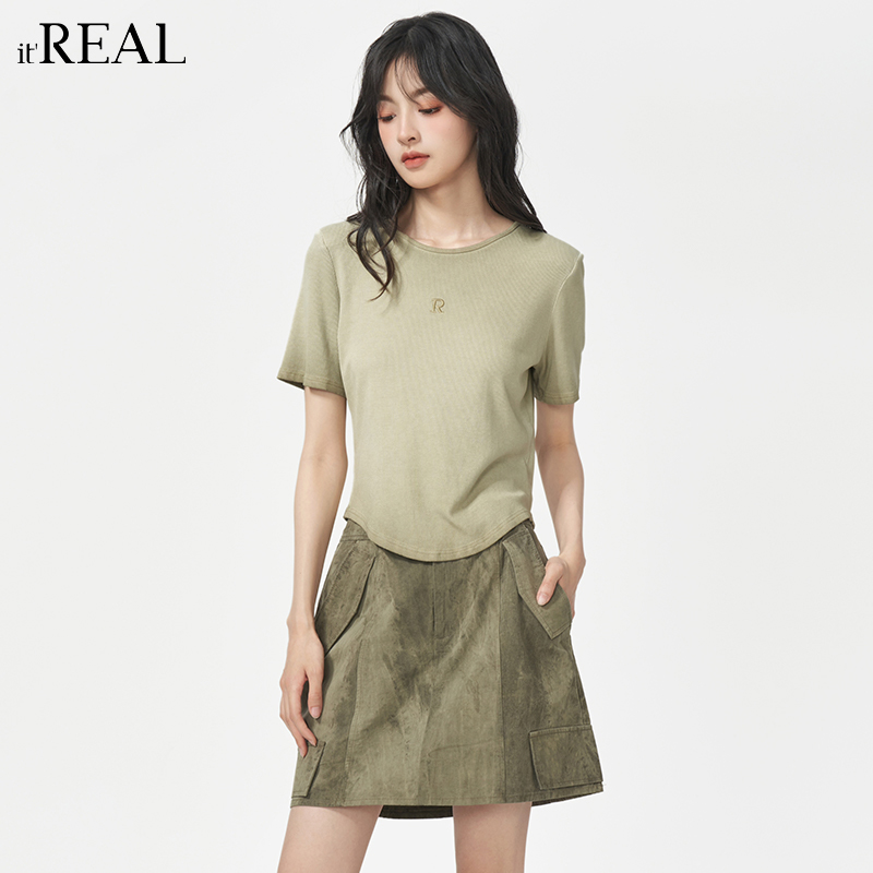 It'real瑞尔女装2025夏季新款复古宽松休闲设计感T恤1762101001