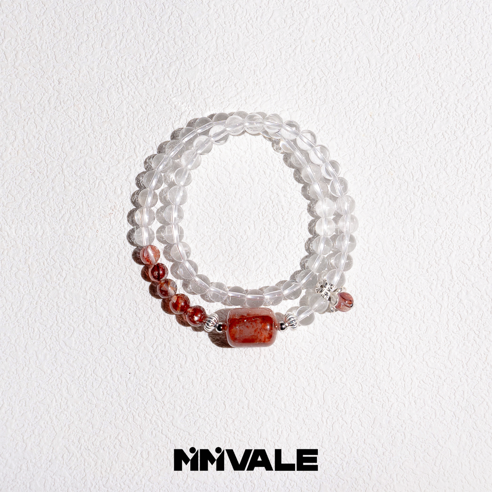 秘密山谷【赤丹】原创设计红胶花白水晶双圈手串 MMSG8033
