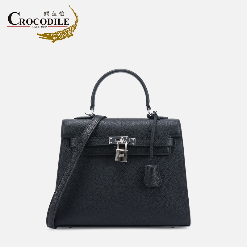 鳄鱼恤CB00015鳄鱼恤头层荔枝纹牛皮小号凯莉包黑色女包