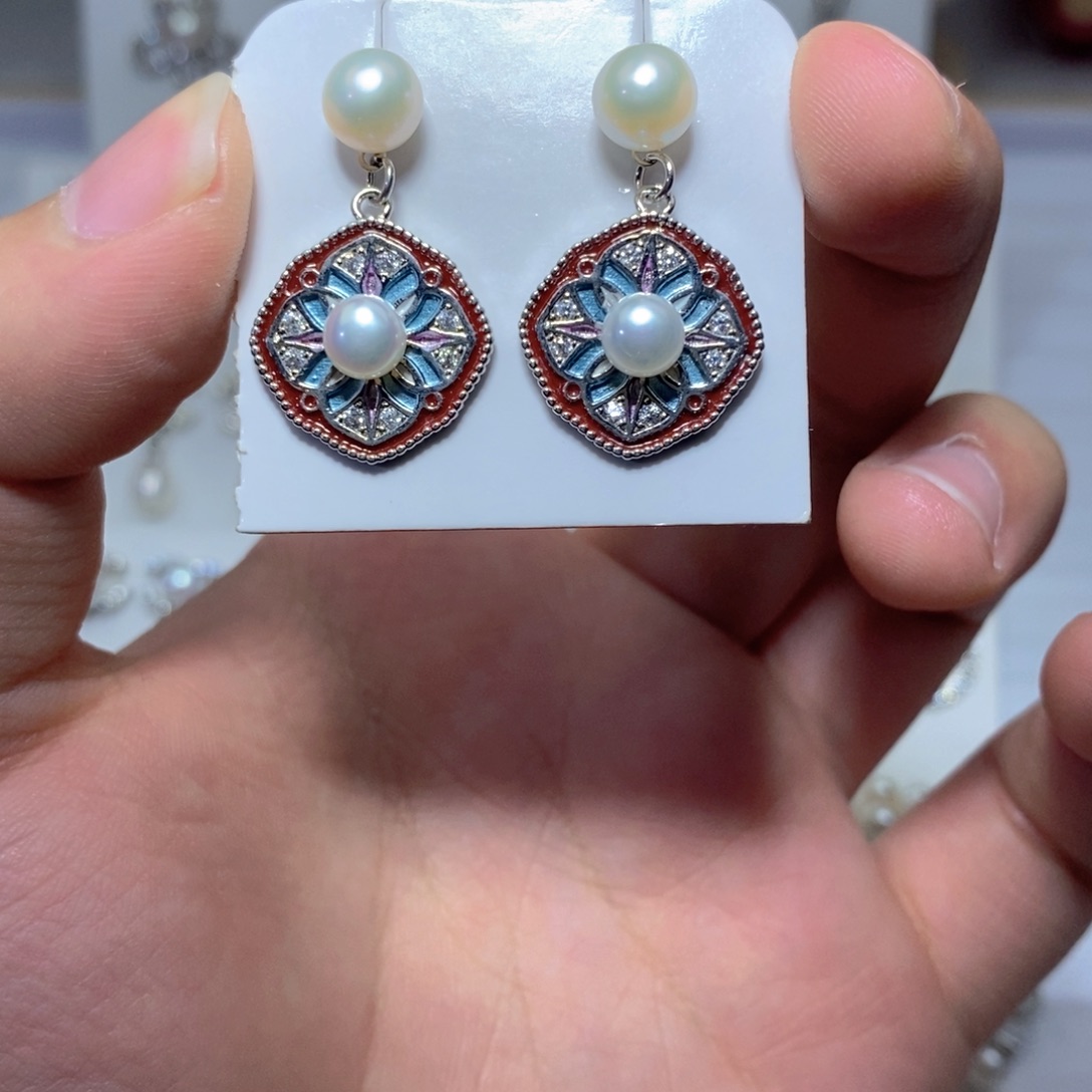 耳饰淡水珍珠银S925镶嵌