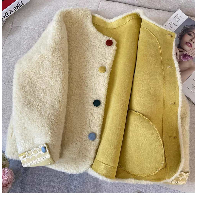 【运费险】欧货彩色扣皮毛一体外套女2025秋冬新款毛毛上衣