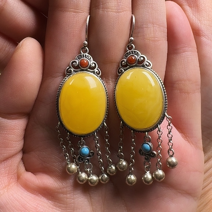 蜜蜡银S925镶嵌耳坠耳坠