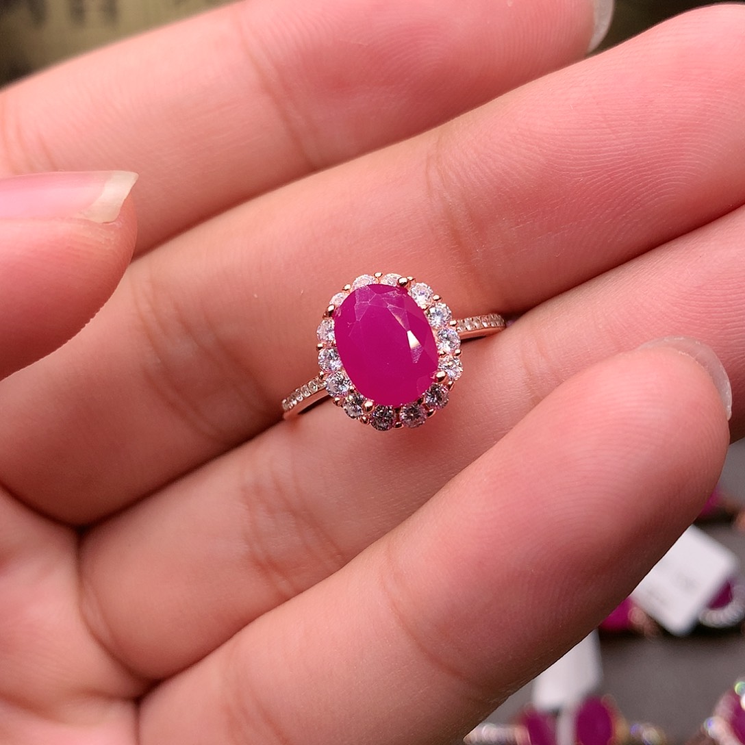 红宝石戒指银S925镶嵌