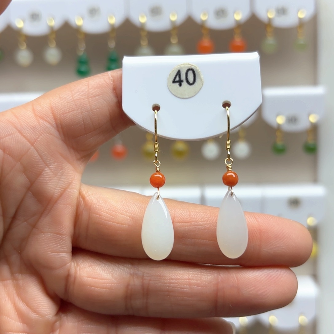 和田玉耳饰银S925镶嵌