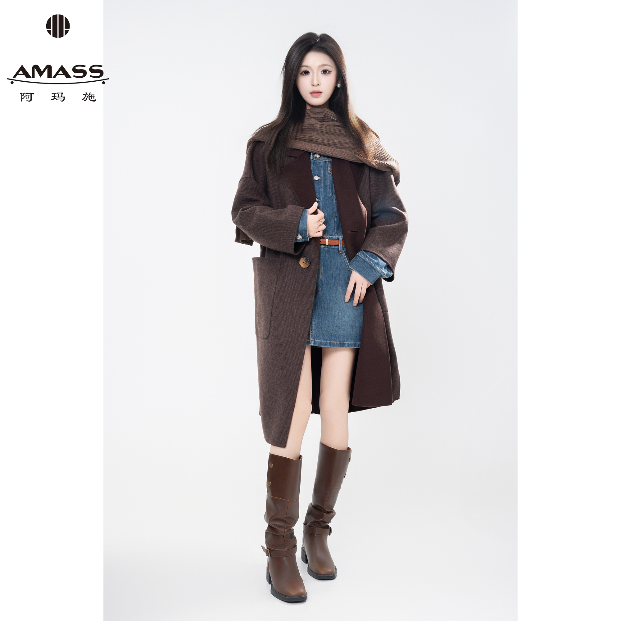 AMASS/阿玛施秋冬新款法式高级感气质中长款双面呢大衣女 5400953