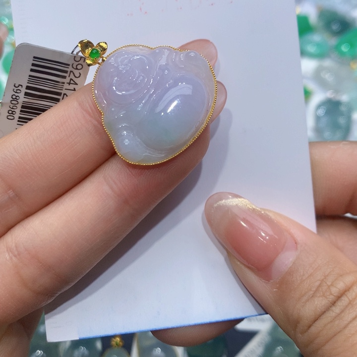 翡翠颈饰18K金镶嵌佛公