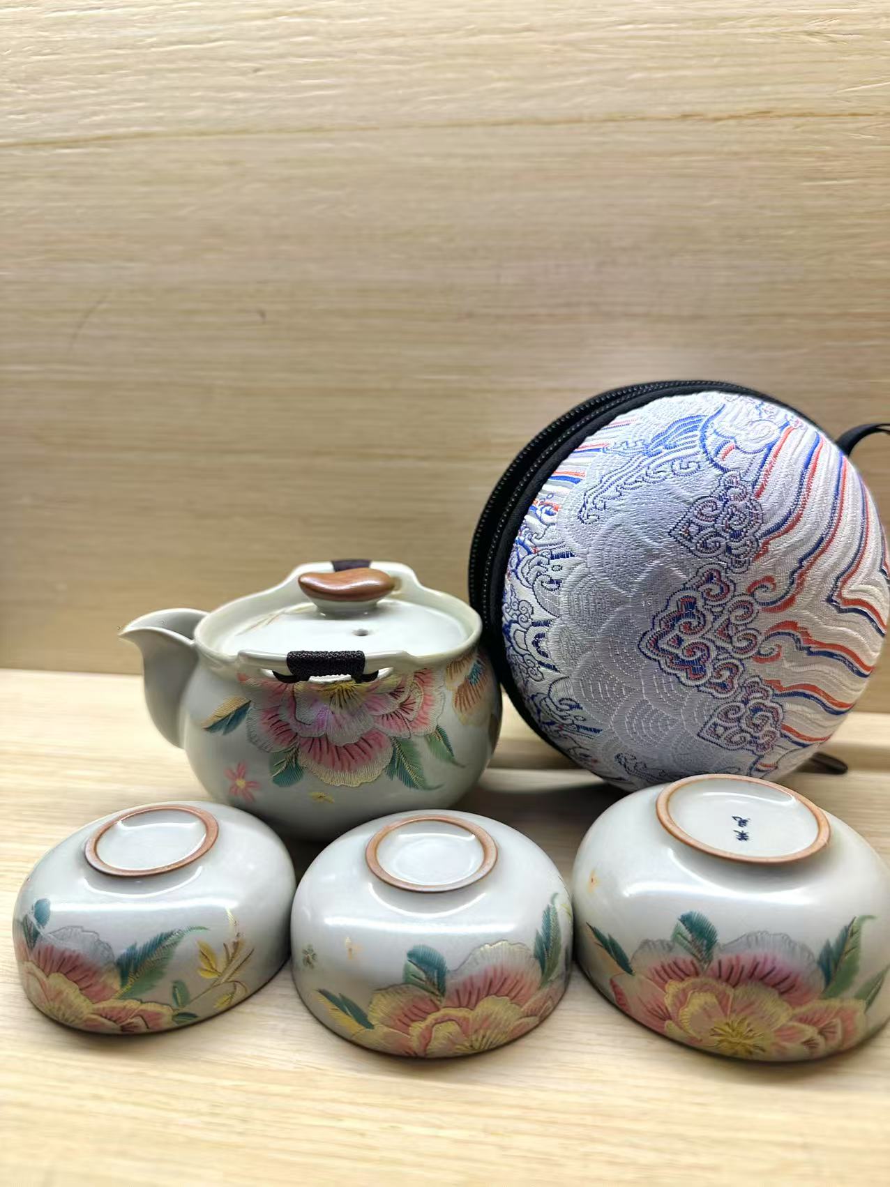刺绣牡丹旅行装ZH1061茶杯茶具茶壶茶具喝茶器具悬停盖碗盖碗茶具