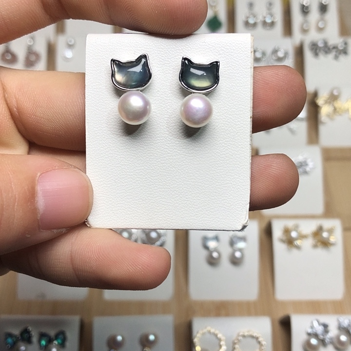 淡水珍珠耳饰银S925镶嵌