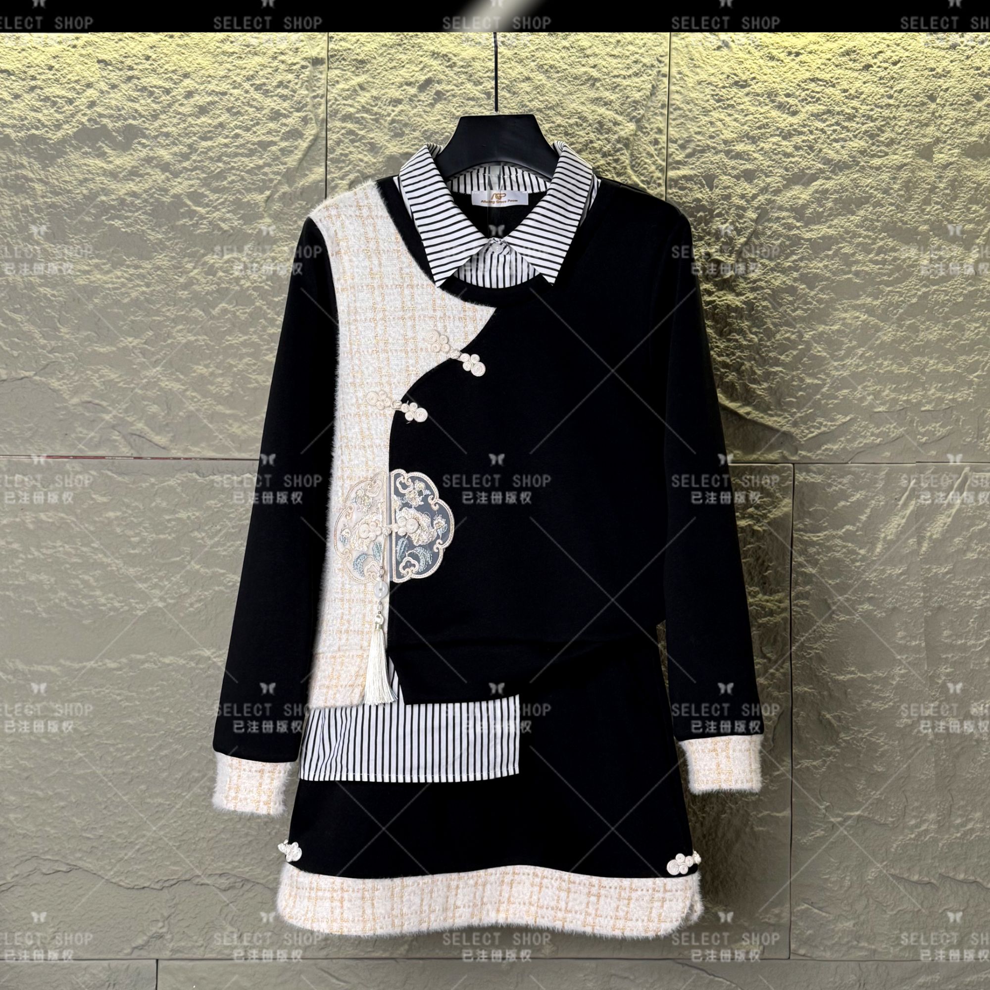 设计师<国风系列>减龄款|宽松版秋冬季长袖短裙休闲翻领-T281