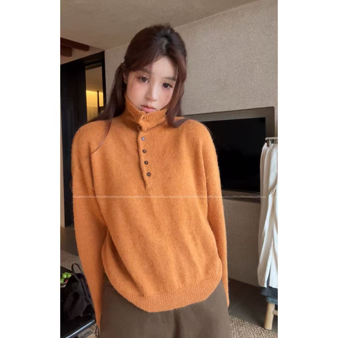 【mooi】'落日橘'秋冬新款韩版ins风小众设计感针织衫