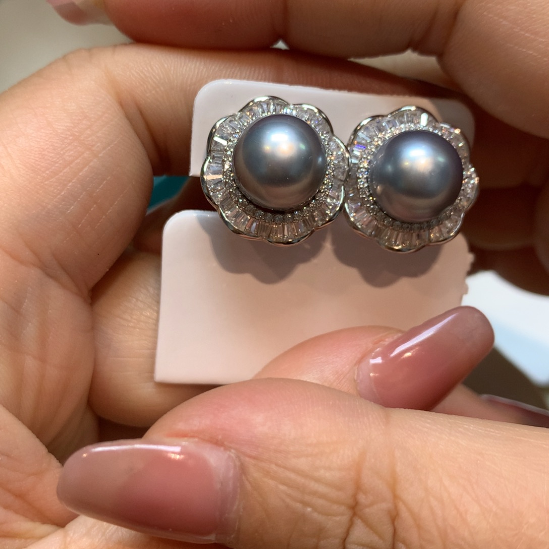 海水珍珠耳饰银S925镶嵌