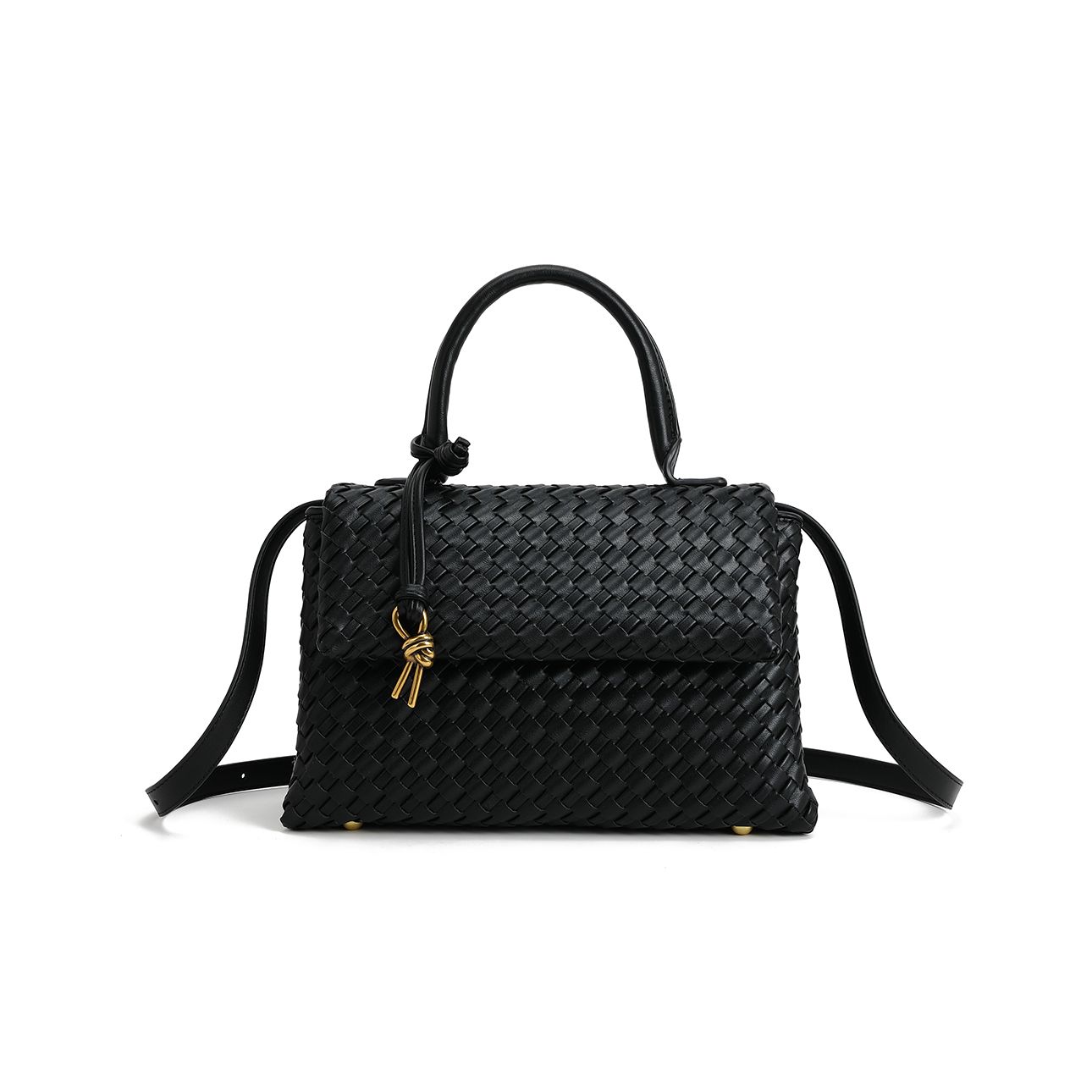 WEIGE【编织】牛皮手提单肩斜挎包 LB24-黑色-诺霏