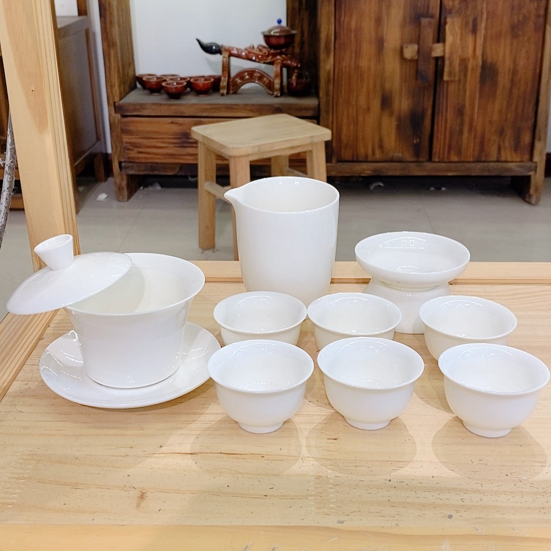 静铭羊脂玉瓷茶具套装