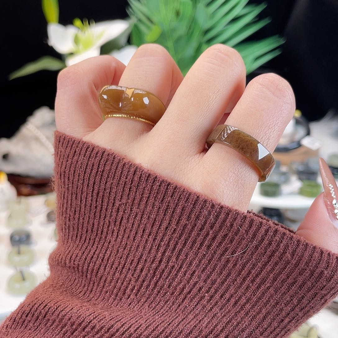 和田玉未镶嵌戒指E24红糖糖花19.4