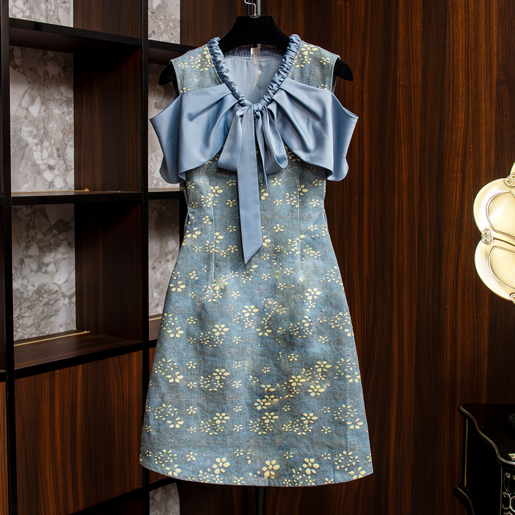 【蓝雾金韵】《子沫》轻奢设计师款优雅气质修身时尚收腰连衣裙-86230