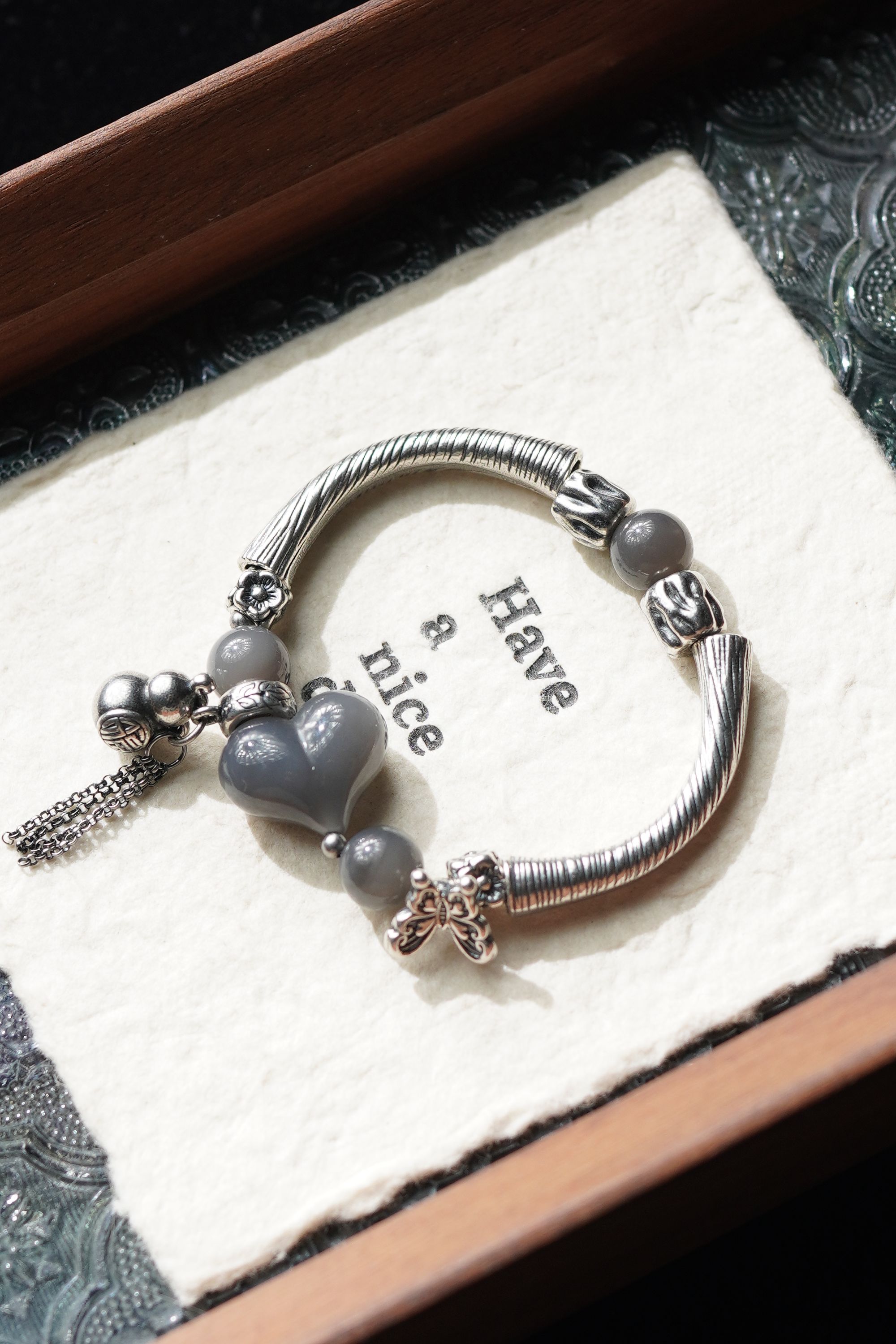 花木兰 天然烟紫和田玉雕刻爱心20*16*11mm单圈手串